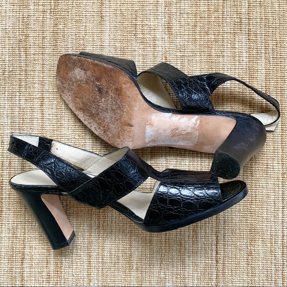 Bally Croc-Embossed T-Strap Block Heel - Picture 4 of 4